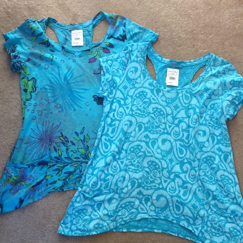 With Tags Hip Length 2 Tone Aqua Top with Back Cutaways (2 prints sold as set)